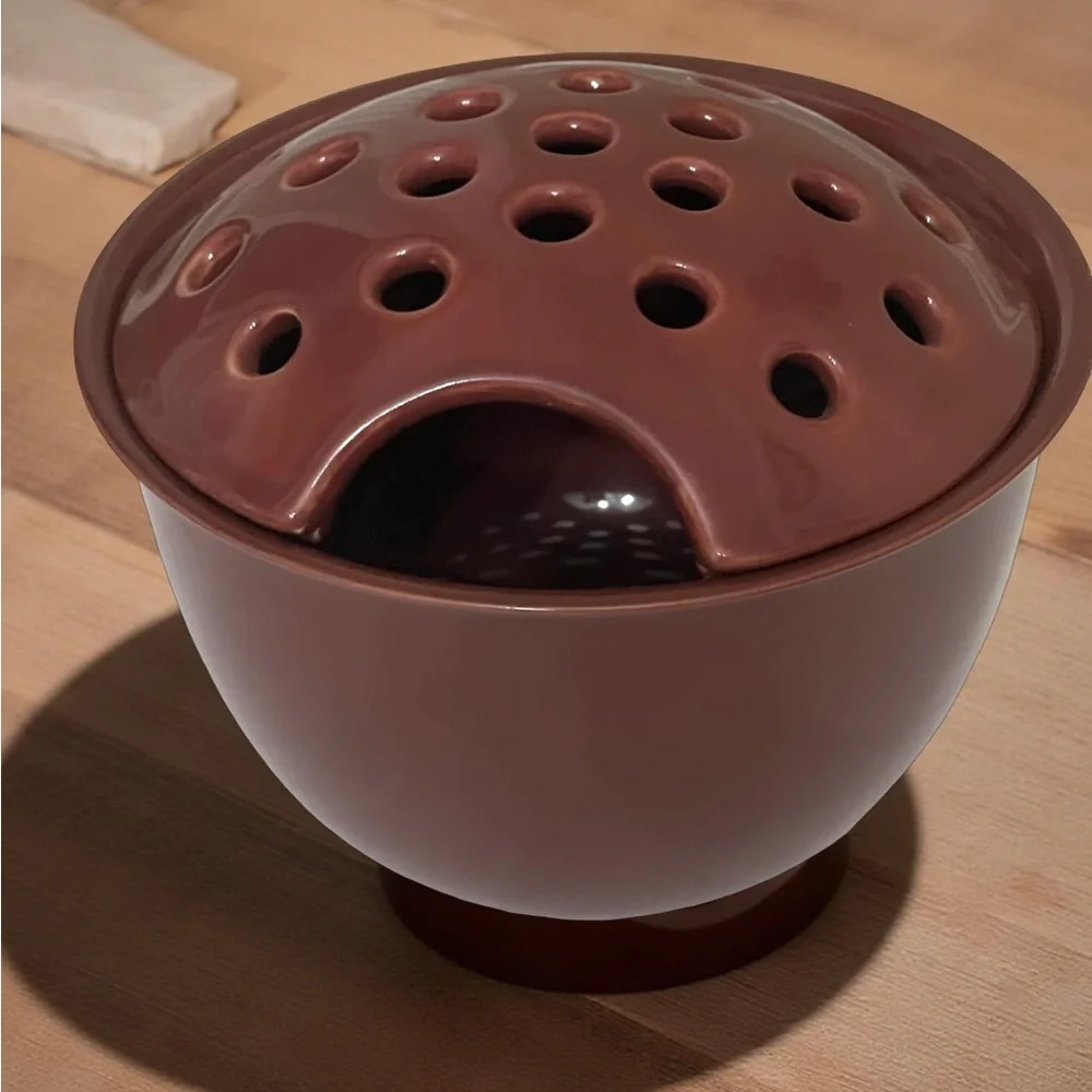 Brown Ceramic Flower Frog Bowl